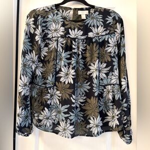 LOFT Floral Blouse with Blue and White Accents